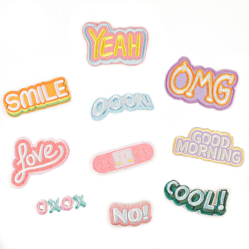 绣花标卡通徽章英文字母补丁贴跨境货源辅料手账DIY刺绣贴布贴