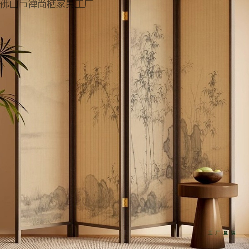 New Chinese Style Solid Wood Screen Partition Living Room Entrance Entrance Blocking Folding Mobile Folding Screen Retro Background Wall
