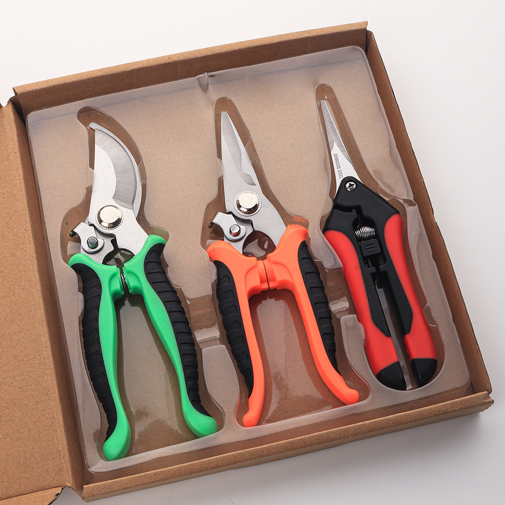 정원 가위 세트 3-녹색 오렌지 레드 블랙