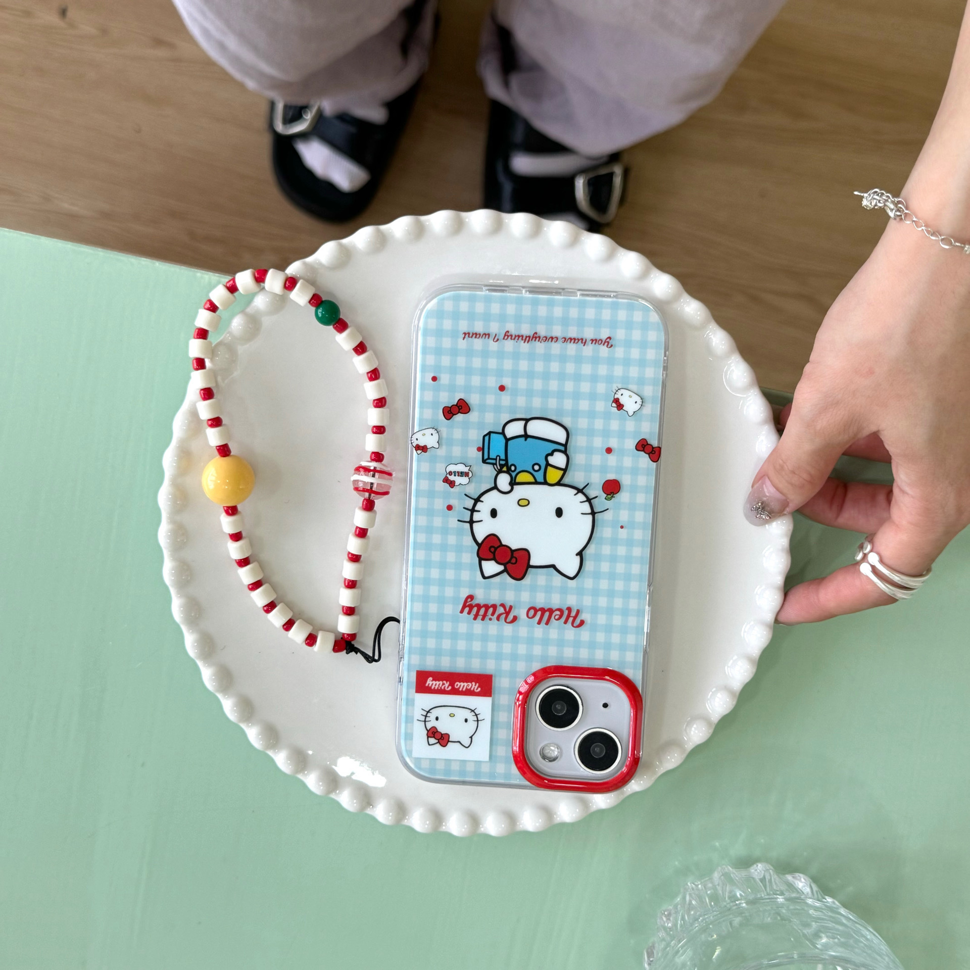 Capa azul de dibujos animados gato de compras IPhone15promax doble capa Apple 15pro/14 funda para teléfono móvil aplicable 13