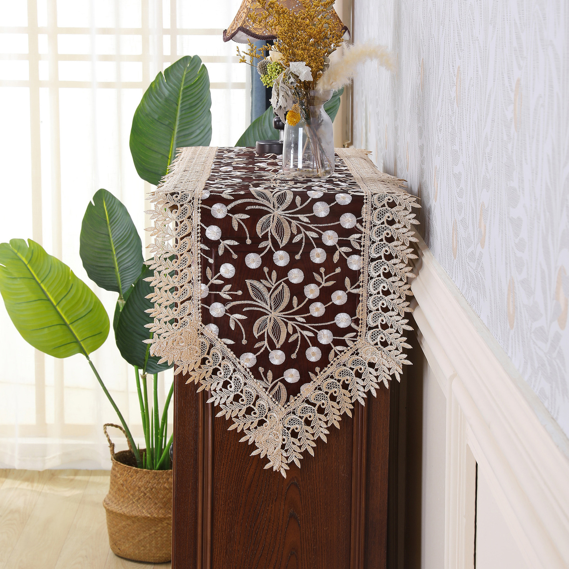 lace table runner embroidered transparent napkin coaster water soluble crochet high density tablecloth high grade table runner_voghion.com