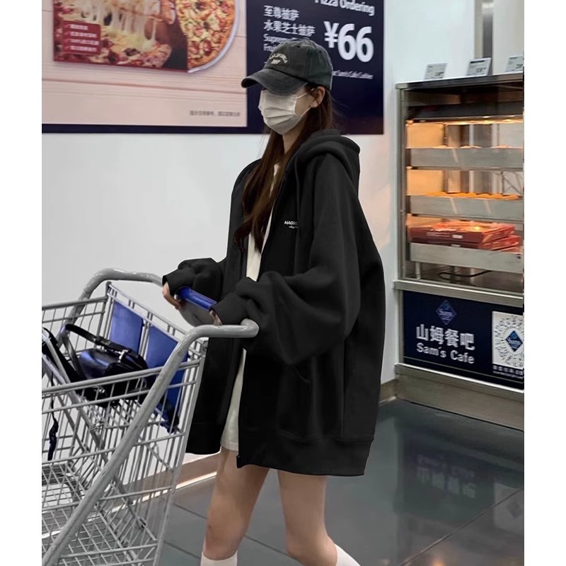 %棉美式复古拉链开衫卫衣女秋冬季加绒加厚连帽外套|undefined