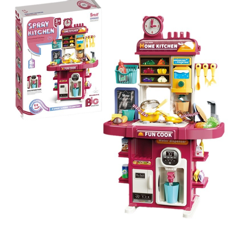 El Comercio exterior 77CM de doble cara de los niños de simulación de spray de cocina cajero de agua vajilla de cocina Play House supermercado Juguetes