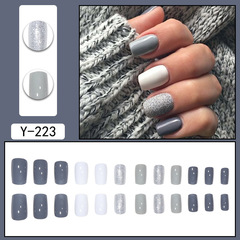 灰色光療穿戴甲閃粉方甲氣質顯白假指甲美甲貼片網紅同款美甲貼片