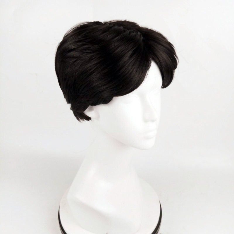 Men's Short Fluffy Wig Synthetic Centre Parting European Style_voghion.com