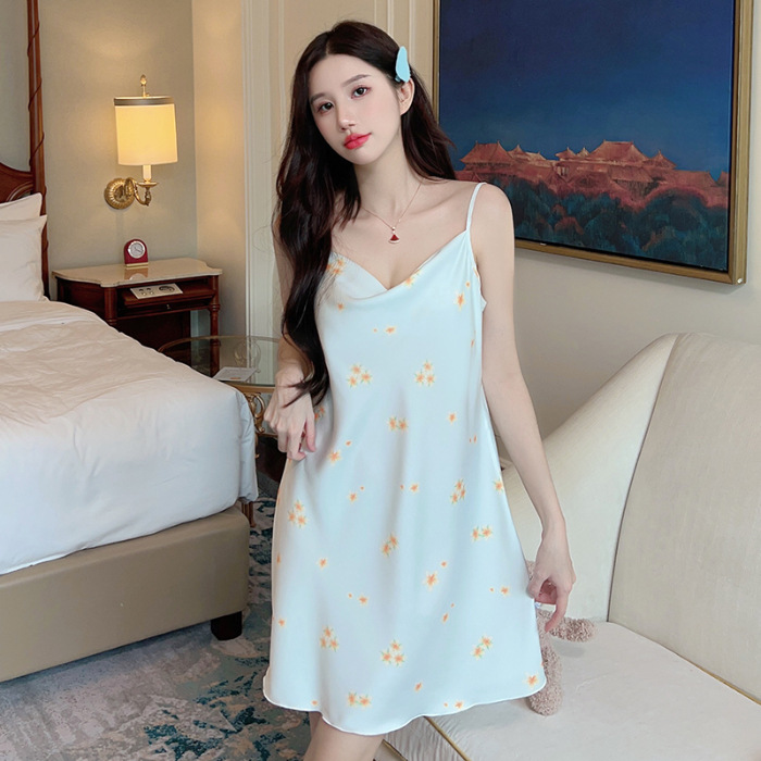 Verano 2024 pijamas camisón de tirantes de las mujeres puro deseo estilo de alto grado sentido swing collar satén camisón Delgado desgaste del hogar Comercio exterior