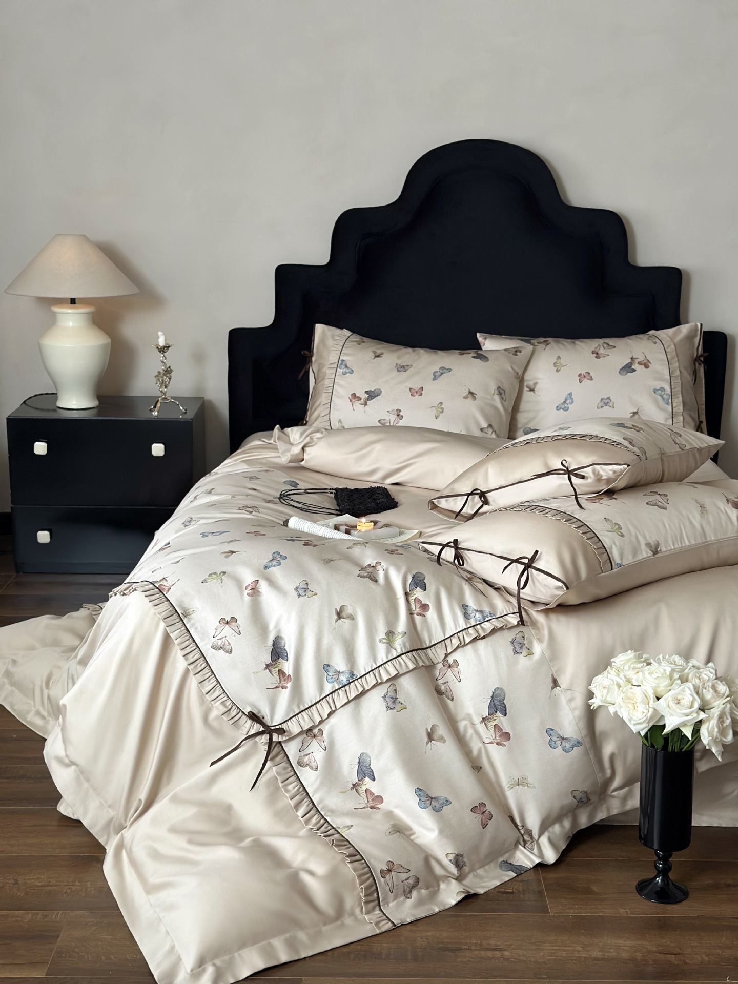 Nordisk vintage boho påslakanset i ren bomull med spets_voghion.com