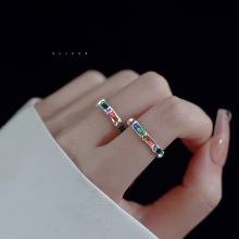 s925纯银彩虹爱恋戒指女ins冷淡风街头时尚潮流食指戒送闺蜜女友