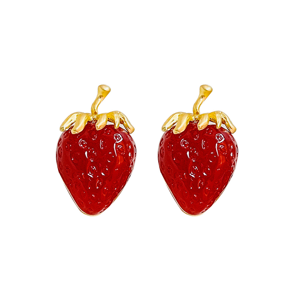 Zinc Alloy Ear Needle Material Ear Studs Classification 1 Pair Sweet Strawberry Plating Resin Ear Studs