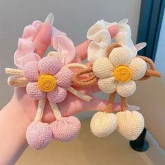 新款儿童针织花朵发绳女童扎丸子头大肠发圈小女孩高颜值马尾头绳