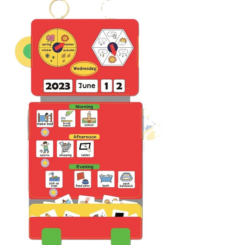 Accesorios de educación temprana Montessori no tejido hecho a mano bricolaje clima creativo fieltro horario colgante robot