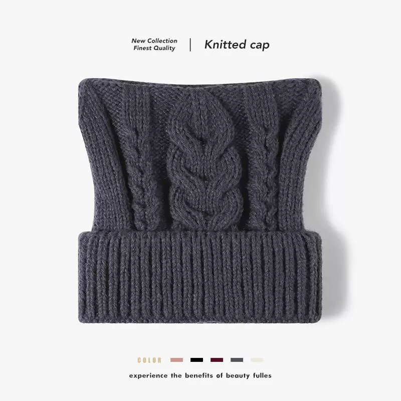 猫耳朵成人女户外无檐针织帽跨境户外冷帽可爱逛街旅游度假毛线帽