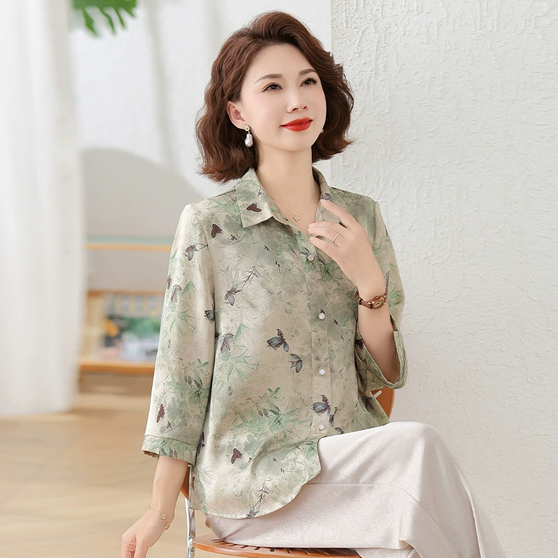 Подарок маме на День матери: качественная блузка, топ с воротником средней длины для бабушки, рубашка для мамы среднего и пожилого возраста.