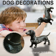 亚马逊新款 黑色站立长条狗树脂雕像摆件 花园装饰摆件树脂工艺品