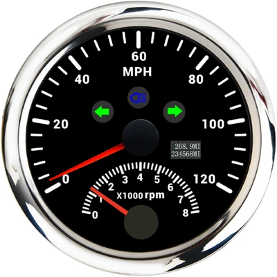 speed meter with mileage left | automobile instrument - 120mph-silver-edged-black