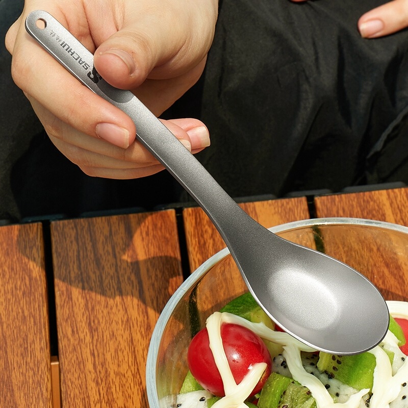 Pure Titanium Spoon, Camping Titanium Spoon, Titanium Tableware, Titanium Alloy Soup Spoon, Rice Spoon, Tablespoon, Ingot Spoon, Lightweight Design