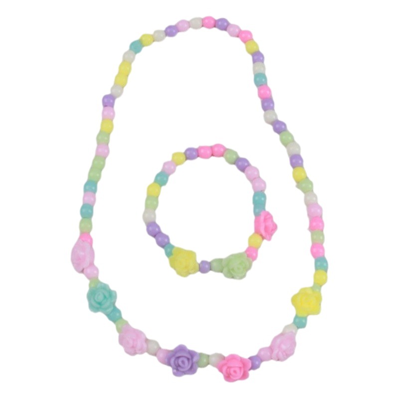 Candy color children's necklace bracelet colorful beads necklace in stock cute princess acrylic flower cartoon suit