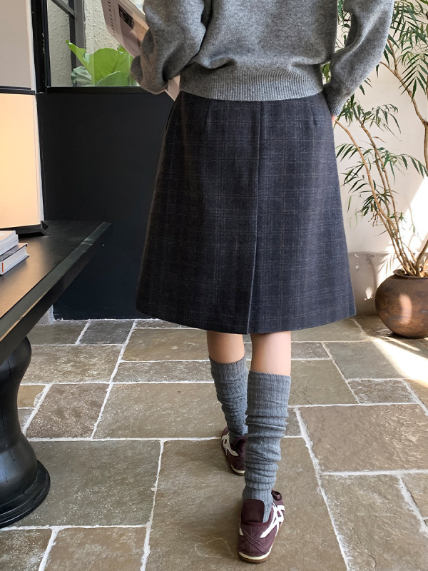 衣爾のシャツの伯徳さんのウールは厚い半身のスカートの女性の冬のa字は毛の高い腰のinsの質感の毛の中のスカートを磨いています。|undefined