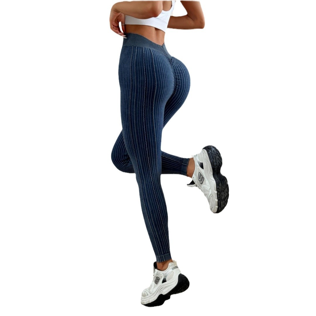 Mu Yao transfronterizo Europa y los Estados Unidos después de V cintura de miel de melocotón de caderas arena lavado pantalones de yoga de mujer hilo de cintura alta de caderas pantalones deportivos de fitness