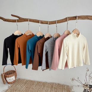 Children's Base Layer Shirt 2025 Autumn Style Korean Style Pure Color Half Turtleneck Base Layer Shirt for Boys and Girls, Kidsren's Versatile Basic Style