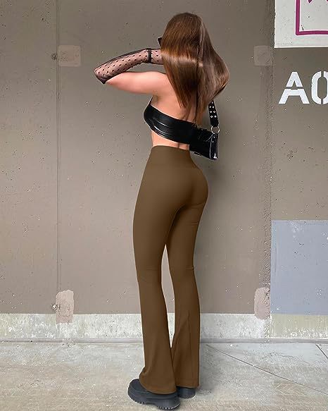 Slim Fit Type Women's Holiday Yoga Streetwear Solid Color Full Length Flared Pants