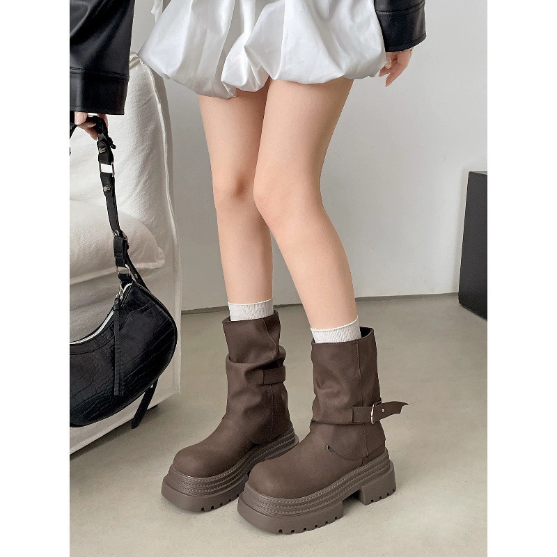 复古英伦风厚底粗跟马丁靴女2025夏季新款美拉德裤管短靴子|undefined