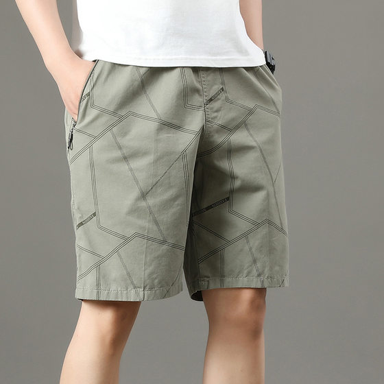 Summer New Cotton Men's Shorts Casual Pocket Zipper Loose Five-point Pants Thin Dad plus size Pants