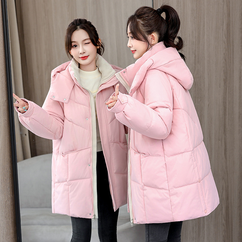 2025 nuevo algodón encapuchado mujer otoño invierno grueso calentamiento pan chaqueta de algodón largo chaqueta de invierno