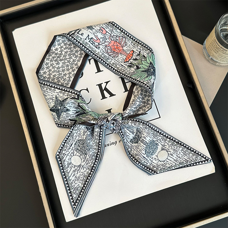 Bufanda de seda, tira delgada y larga, sentido de alta gama, nuevo bolso de la marca del tarot de la constelación, pañuelo para el cabello, cinturón para el cabello, cinturón para la cintura