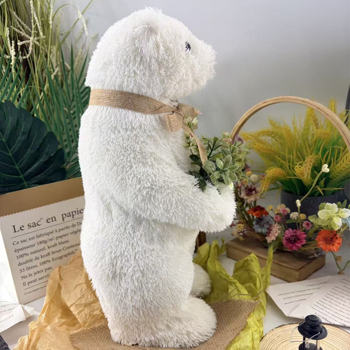 Cintas marrones de hoja verde de mano oso blanco artesanías de Navidad decoraciones en línea decoraciones de tiendas del hogar al por mayor image 2