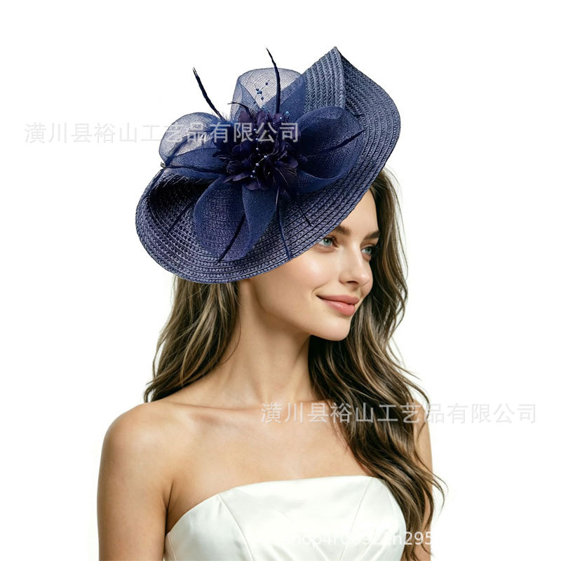 European and American Amazon bridal headpiece, horse racing festival, ball party, banquet hat, exaggerated headwear, feather mesh headpiece, hair accessory