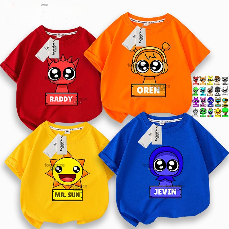 Sprunki Summer Music Rhythm Box Clothing Children's Short-Sleeve Trendy T-Shirt Cotton for Boys and Girls Trendy Wear
