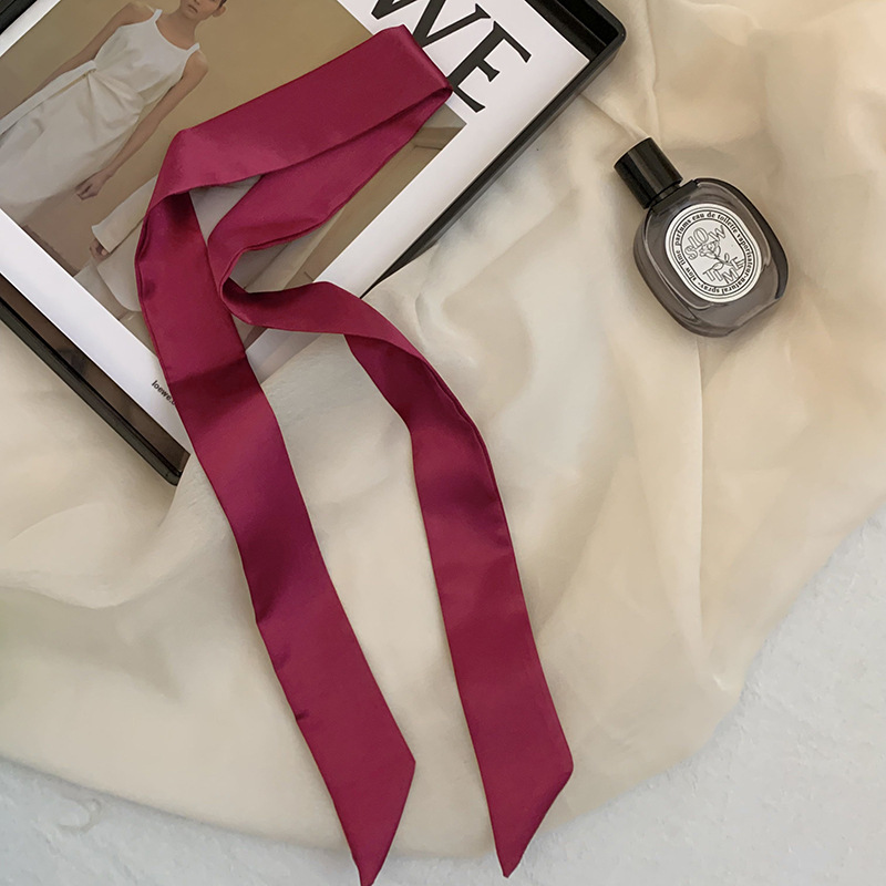 Pañuelo de seda de imitación, tira larga, sentido avanzado, nuevo estilo, color sólido, protección para el cuello, bufanda pequeña, bolsa atada, cinta para el cabello, diadema, cabello atado