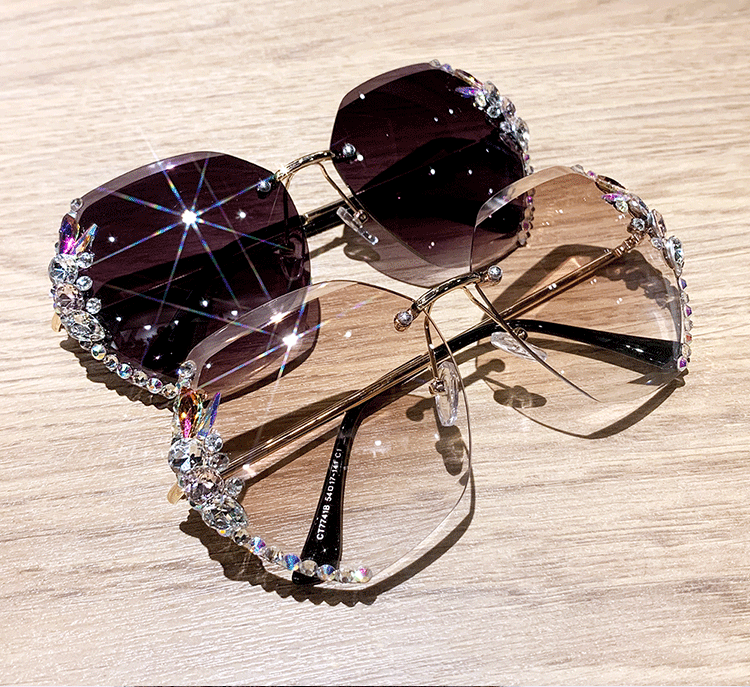 Elegant Solid Color Pc Oval Frame Rhinestone Frameless Women's Sunglasses display picture 1