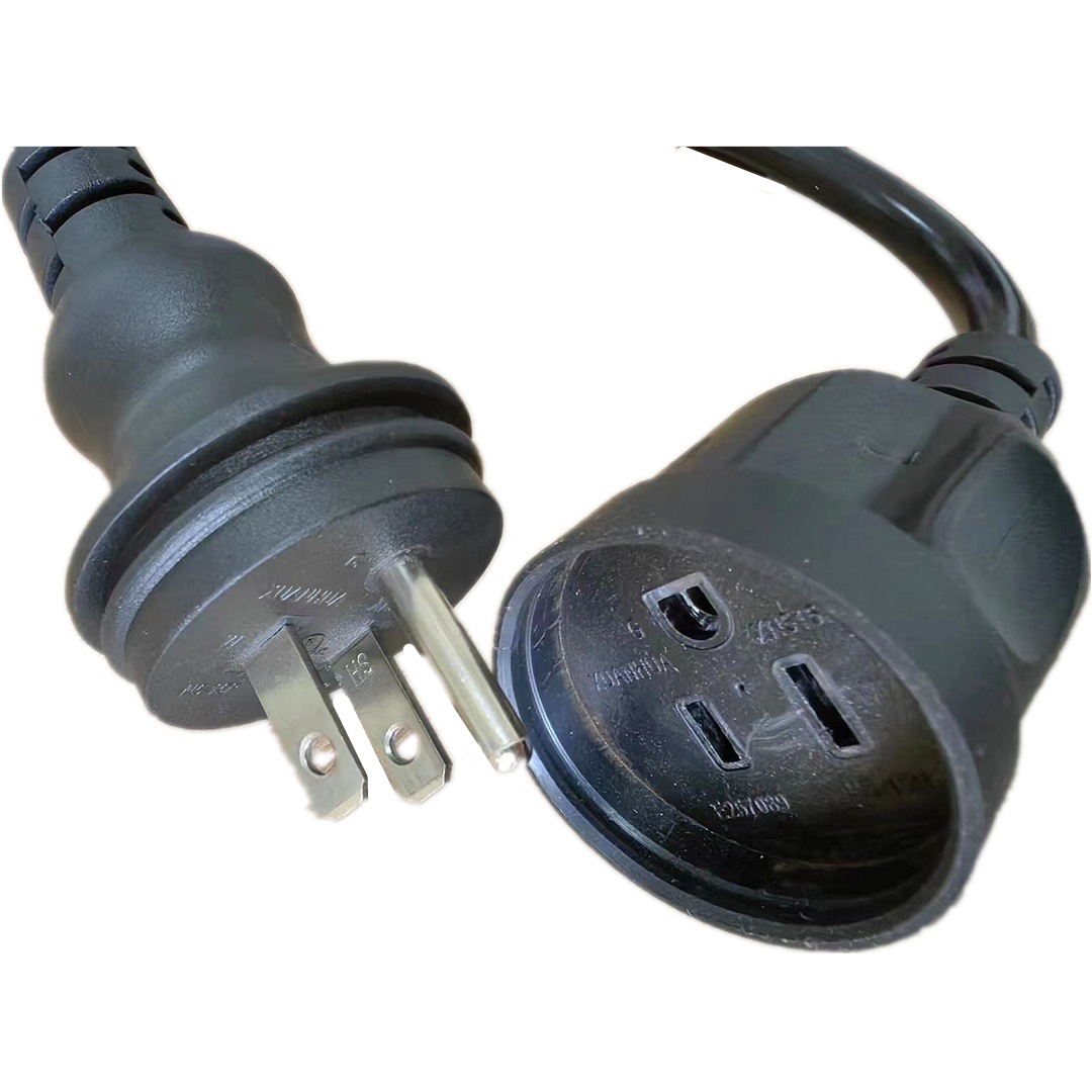 美标户外防雨型3极电源转换插头插座 花园除草电锯连接插头电源线