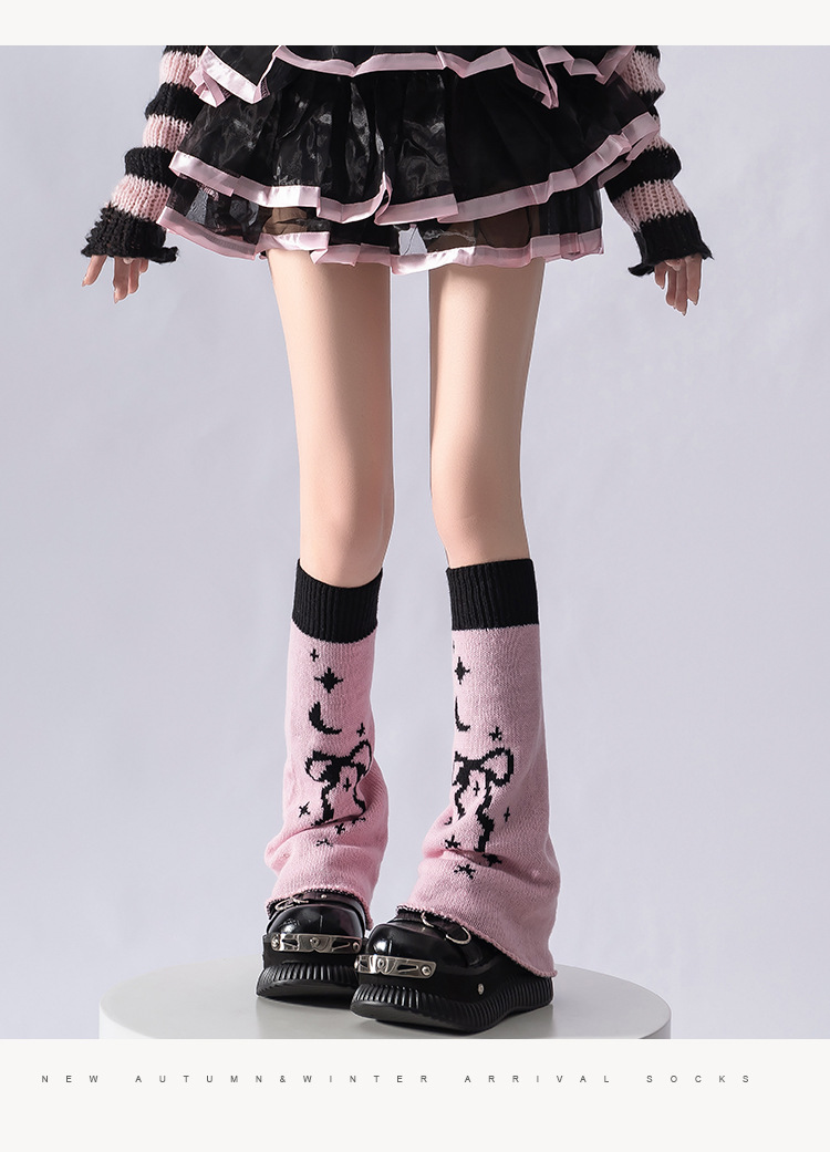 Scaldamuscoli "Scaldamuscoli Y2K con fiocco e cuore – Calzini in maglia reversibili per donna (stampa rosa/stella, taglia unica, stile Sweet Subculture)"_voghion.com