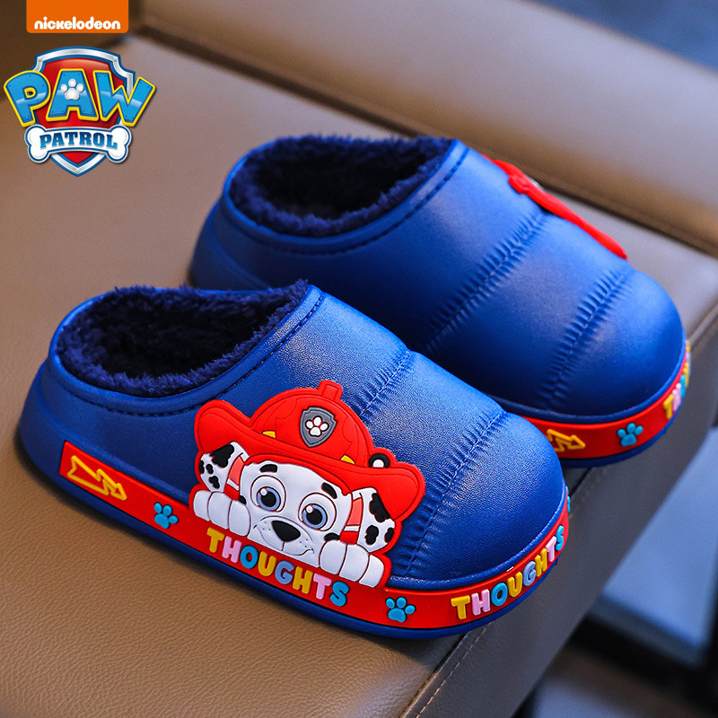 Zapatillas de algodón para niños del equipo Wang Wang, tacones de bolso para niños, zapatillas impermeables de interior para niños de invierno, zapatos de algodón para bebés para el hogar cálidos