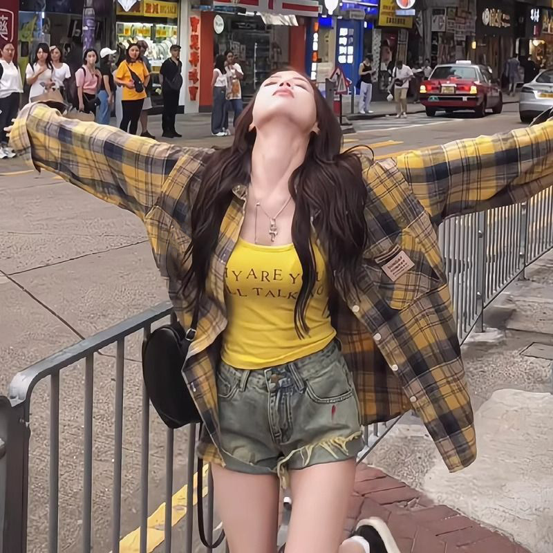 [Customizable] Summer Plaid Shirt Cardigan for Women, Casual Versatile Long-Sleeve Shirt Jacket Top