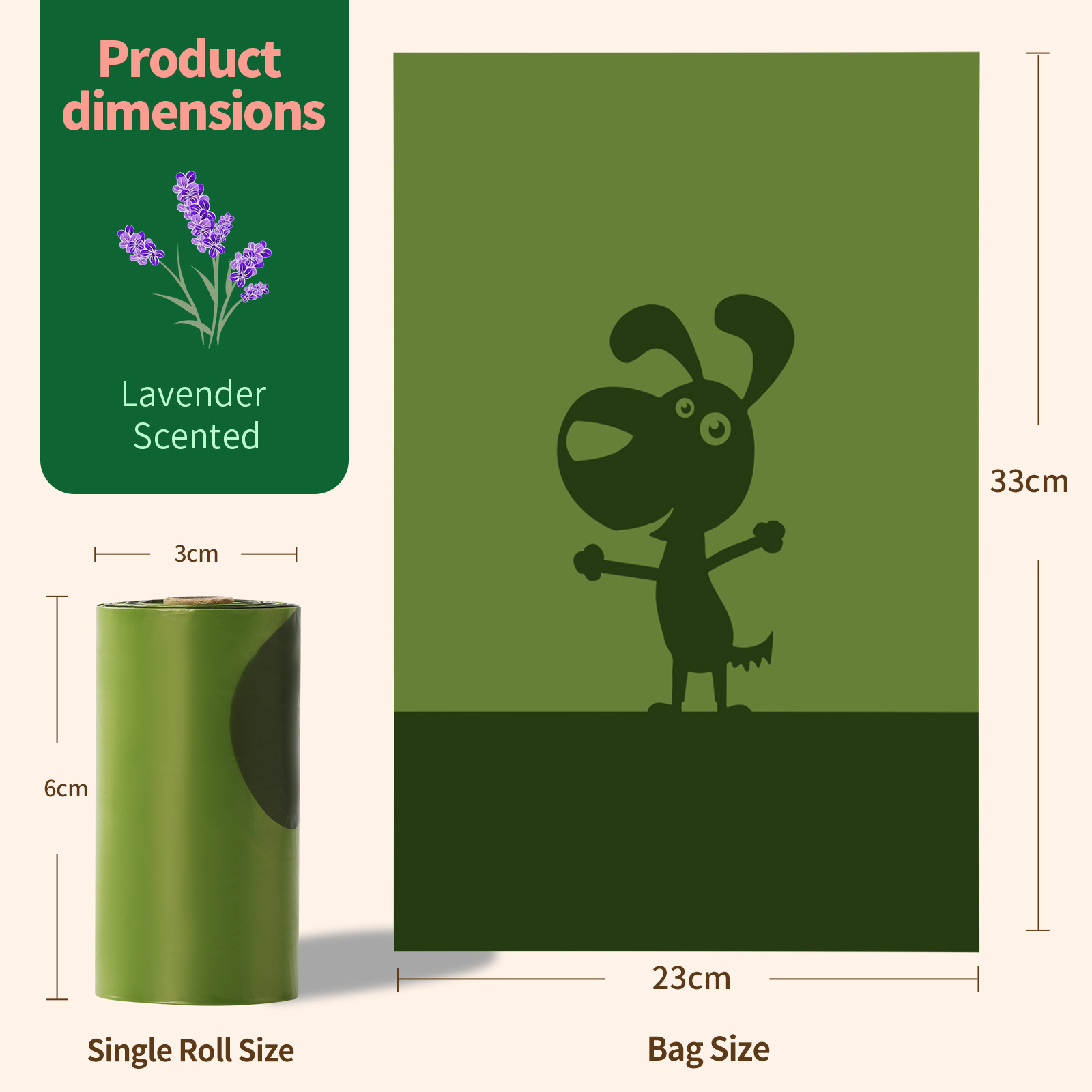 1.5 seda biodegradable EPI bolsa de heces de perro sabor lavanda bolsa de heces bolsa cartón kraft bolsa de basura de mascotas