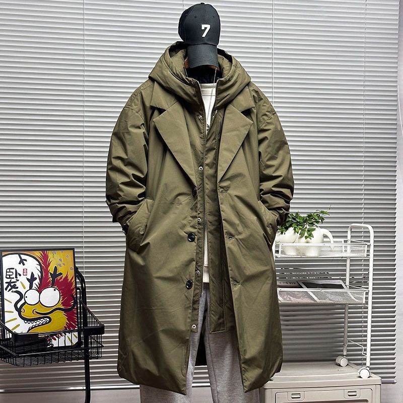 Mid-Length Men's Jacket Coat Winter Hooded New Fake Two-Piece Korean Style Windbreaker Warm Thickened Cotton Jacket Mid-Length Men's Jacket Coat Winter Hooded New Fake Two-Piece Korean Style Windbreaker Warm Thickened Cotton Jacket