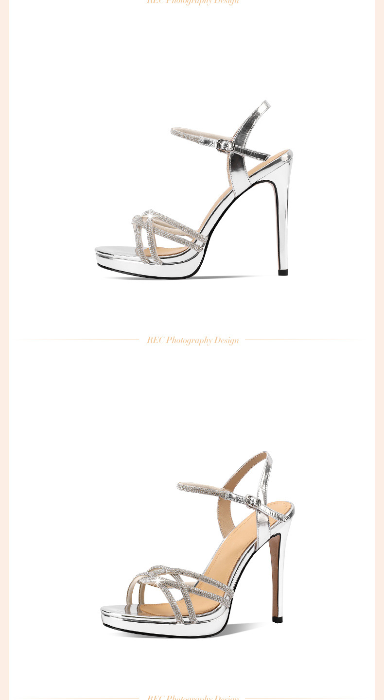 Sandal cao gót nữ hở mũi đính đá gót nhọn 9 cm — Màu đen chi tiết 4