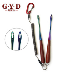 Stainless steel color-coated titanium blind bucket deep throat unhooker wooden handle multifunctional fishing unhooker fishing gear