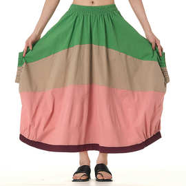 2024夏季日韩女装设计感撞色半身裙潮流时尚棉宽松显瘦裙子68655