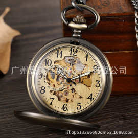 跨境热卖大号古铜镂空拉丝光面男女士礼品全自动机械怀表