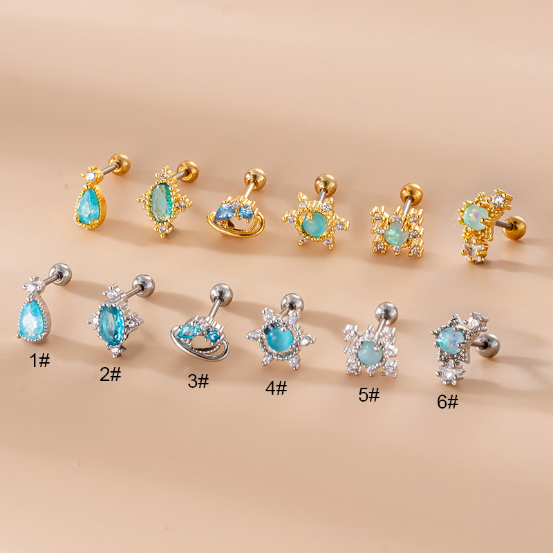 Ear Studs Classification 1 Piece Ear Cartilage Rings & Studs Fashion Geometric Water Droplets 316L Stainless Steel Copper Inlaid Zircon