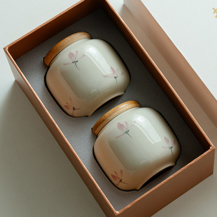 Plant Ash Pure Hand-painted Powder Orchid Ceramic Tea Jar Sealed Jar Storage Jar Two Gift Boxes Accompanying Gift