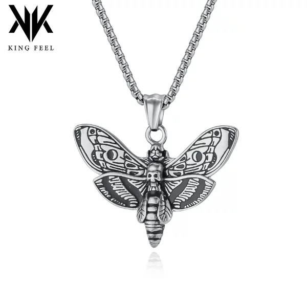 European and American Dark Hip Hop Skull Ghost Head Butterfly Titanium Steel Necklace Niche Personality Trendy Men's Wear Pendant