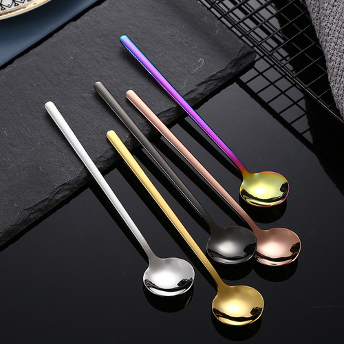 Manufacturer wholesale 304 stainless steel coffee spoon creative small round dessert spoon stirring spoon ice cream long handle spoon