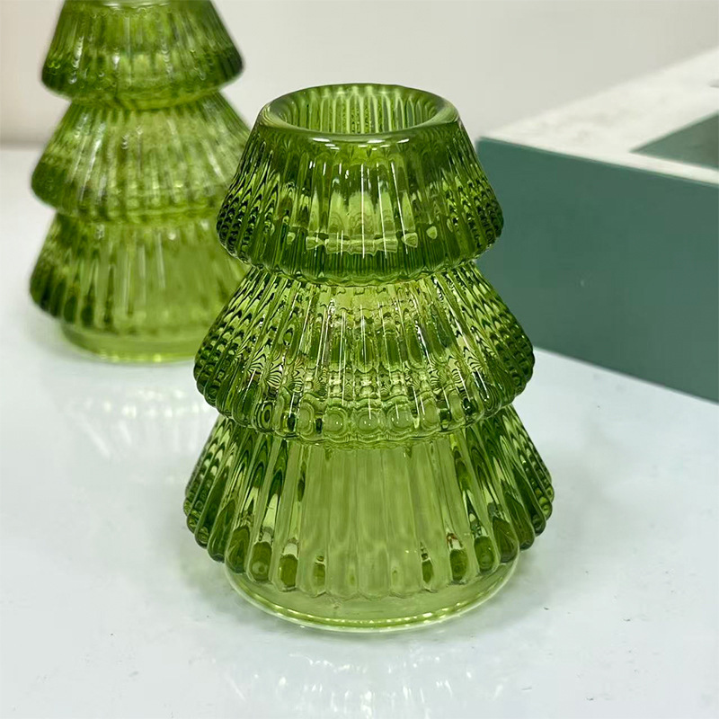 跨境圣诞树两用玻璃烛台香薰蜡烛杯圣诞节装饰家居客厅氛围摆件|undefined
