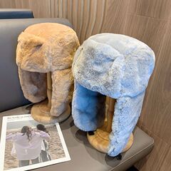 2025高级感冬季保暖男女雷锋帽防寒户外兔毛时尚休闲大耳帽骑车防